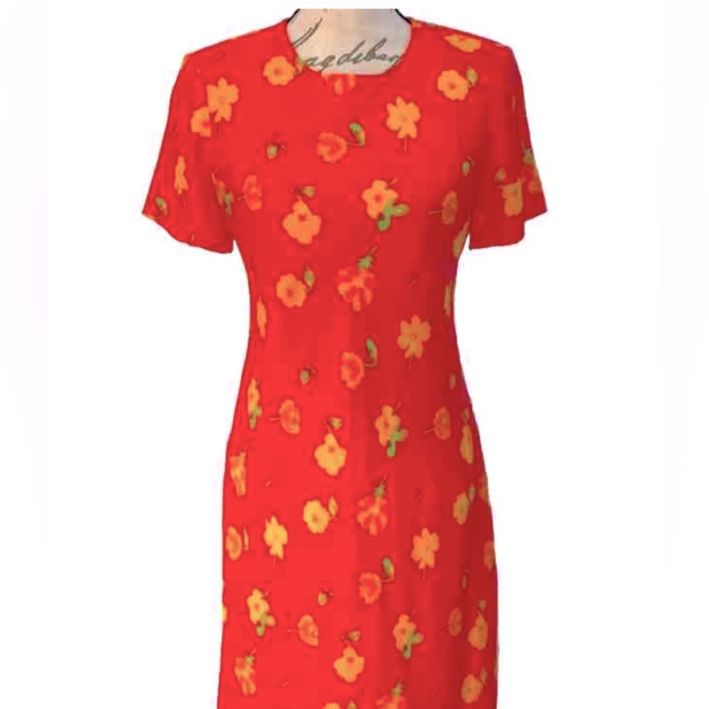 🌼Vintage 90’s Feminine Bright Floral Short Sleeve Slip Dress